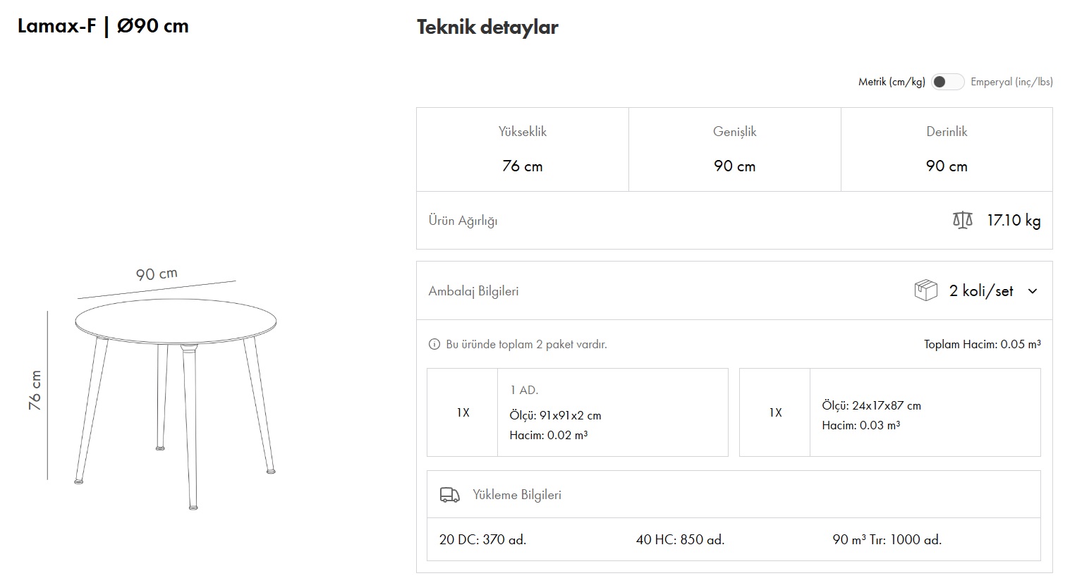 Lamax-F Masa Ø90 Katlanır Ayak